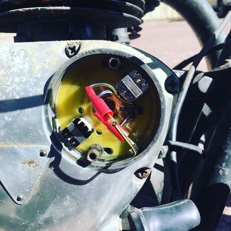 Aftermarket electronic ignition for an old Triumph.